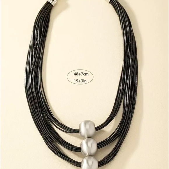 Multilayer Silver Black Ball Statement Necklace - Picture 9 of 9